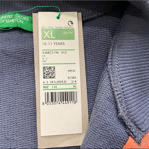 United Color of Benetton Boys Long Sleeve Sweatshirt with Zipper Size XL(10-11) - Picture 8 of 8